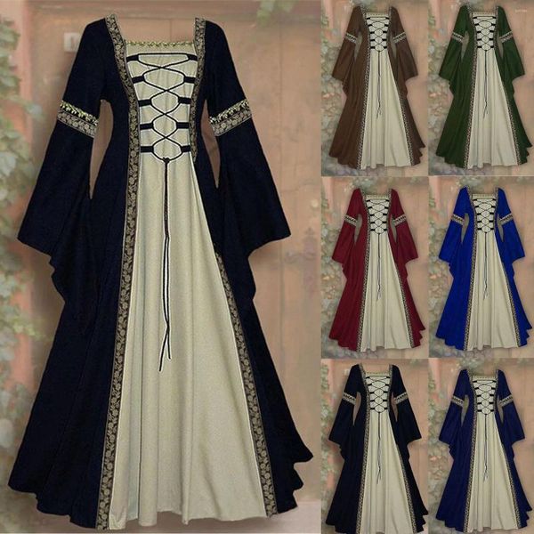 Vestidos casuais Renascença medieval Europeia Veludo vestido comprido Mulheres Court Godeded Court Cosplay Halloween traje elegante vestidos