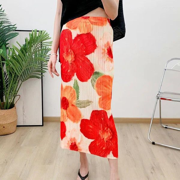 Signe Cozok Fashion Red Stampa Design 2024 Summer Women's Half Skirt Temperamento a pieghe ad alta vita Slim-Match WT6179