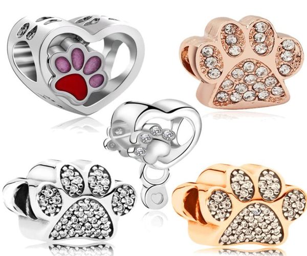 925 Silver Fit Charm 925 Bracelet Dog Paw Print Charms Love Charms Set подвесной кулон Diy Fine Beads Jewelry5527058