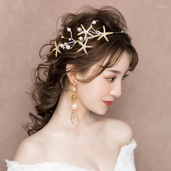 Kopfstücke Seestarfish Haar Schmuck handgefertigt Perle Strass Tiaras Stirnbänder Braut Hochzeit Frauen Accessoires