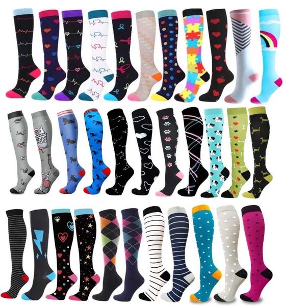 Socks Strumpffahrer Frauen Komprimierung Socken Hader Owl Cat Dog Herzform Unisex Outdoor Running Cycling Lange Druckstrümpfe Y240504