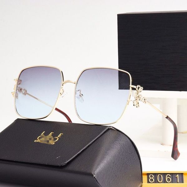 Óculos de sol da marca de luxo feminino Man Square Metal Metal Metal Sunglass for Woman Polarize Sun Glasses Logo Temple Shade Holiday Beach Sonnenbrille