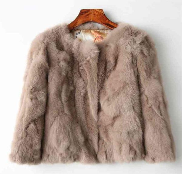 Jaqueta de pele de pele completa genuína Mulheres039s Design Rabbit Coat Natural Wholeskin Oneck Moda Slim Thin 2109105754322