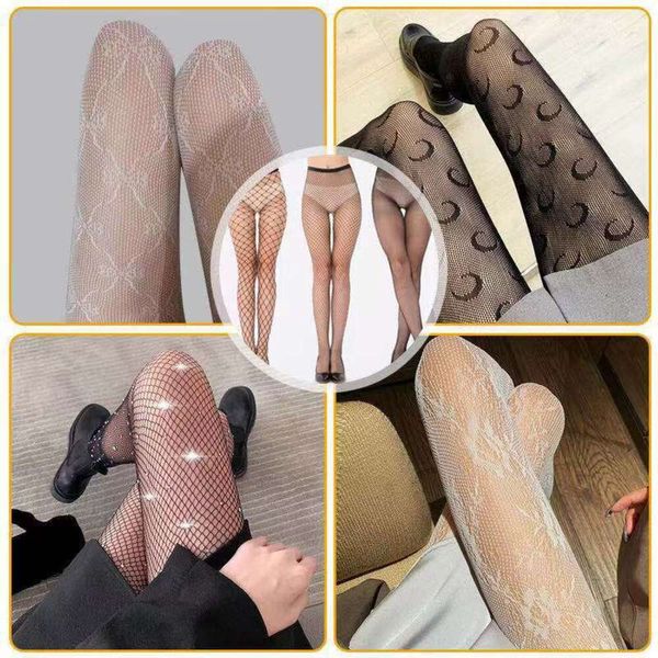 Designer Socks all'ingrosso di diamanti caldi cavificati calzini a maglie sexy a maglie di seta per calzini di seta nera lettere allettanti di grandi dimensioni inspishing net calzini 3303