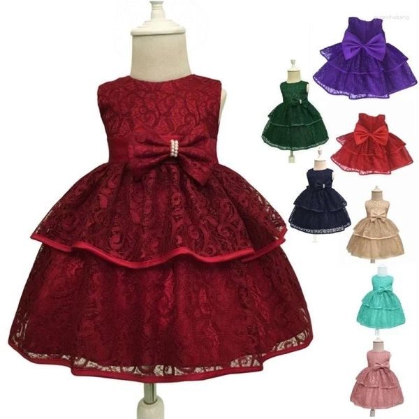 Mädchenkleider 2024 Design Baumwollgeborene Säuglingsspitze Rotes Babykleid für 1 Jahr Geburtstagstaufkleid