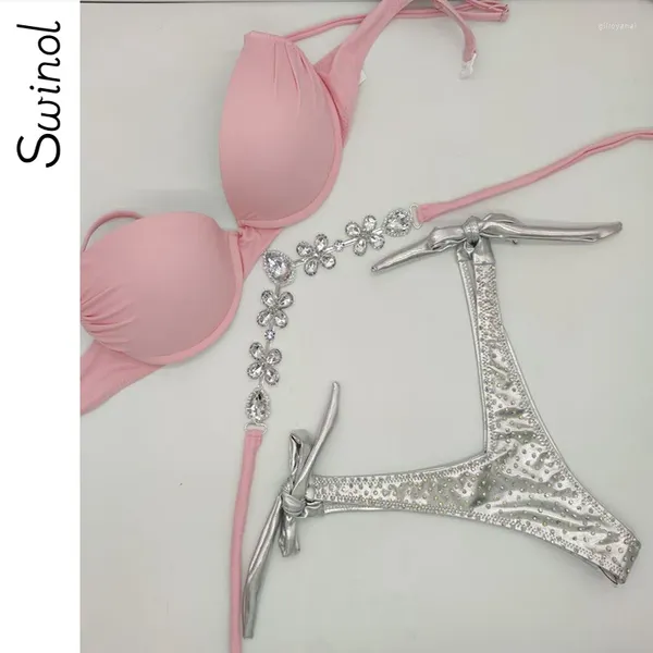 Frauen Badebekleidung Swinol sexy Frauen Bikini Set Diamond Bling Stones weibliche Sommerbadanzug Verbandsverband Strandkleidung Großhandel Großhandel Großhandel