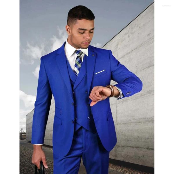 Abiti da uomo set da uomo a blu di alta qualità da tacca set di blazer formale singolo blazer single a petto di pantaloni da 3 pezzi costume