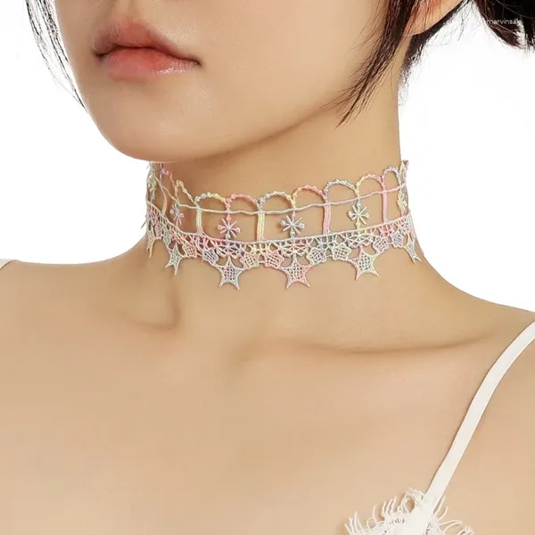Colar elegante colar de colarinho de renda com padrão colorido de jóias elegantes para mulheres adolescentes