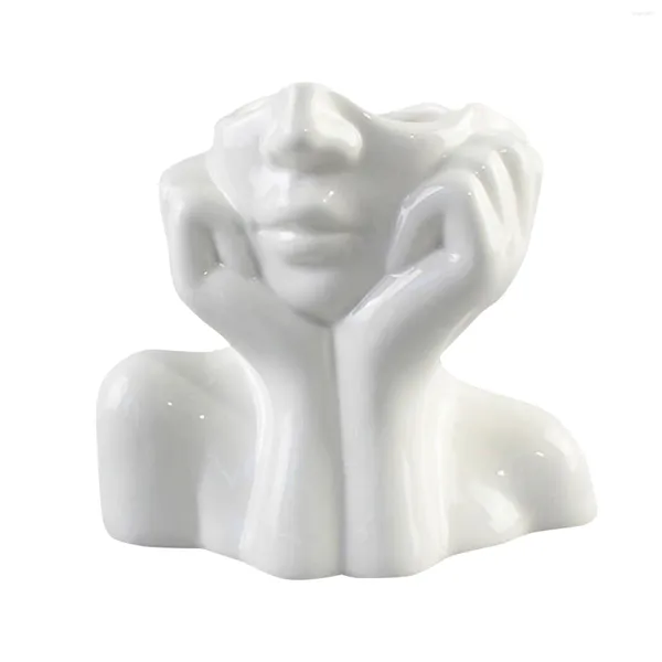 Vasen Pflanzter modernes Büro halb Gesichtsgeformte Wohnkultur Keramik Blumen Vase Shelf Nordic Style Human Body Artistic Tischskulptur