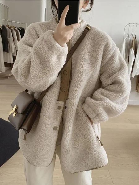 Giacche da donna 2024 abiti invernali Donne per cappotto di lambolino coreano in cappotti a maniche lunghe con oversize