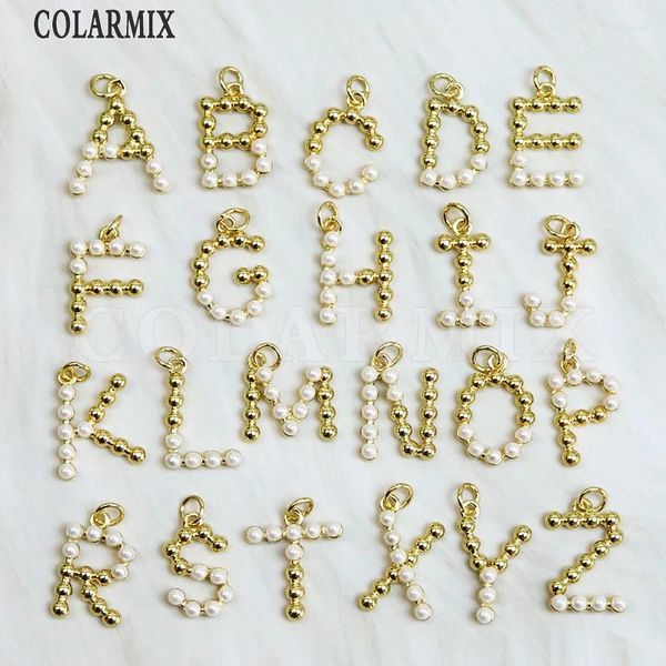 Colares pendentes 20 peças iniciais encantos de pavimentos de pérolas minúsculas letra de ouro jóias de cor dourado diy 60320