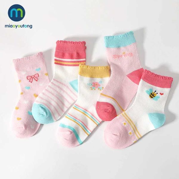 Meias infantis 5 pares/conjunto de desenhos animados fofos algodão bebê garoto garotos meias para meninas verão malha de malha infantil meias mulheres atacado Miaoyoutong y240504