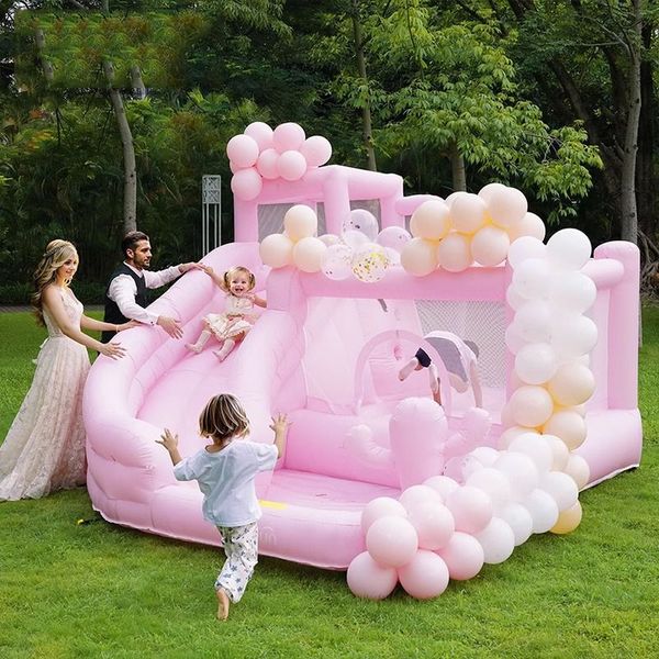 Pink Party Bounce House Castle Wedding Bouncy Bouncentible Bouncer Bouncer House Jumping Jumper Moonwalk per matrimoni per adulti per bambini feste di compleanno con soffiatore d'aria