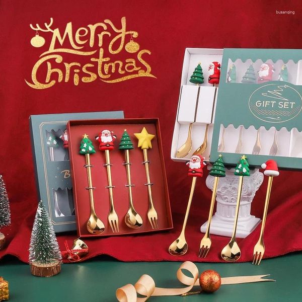 Dinnerware Sets Fun Toy Toy Christmas Spoon Conjunto de sobremesas Fruit Fork Instagram Gift Aço inoxidável
