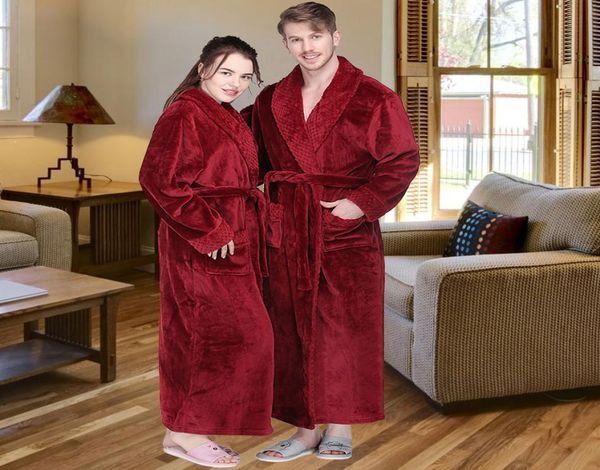 Männer Frauen Winter extra langer dicker Flanell warmes Badrobe Luxus thermischer Bademantel Herren Weichgitter Pelzkleid männliche Roben CX26334194