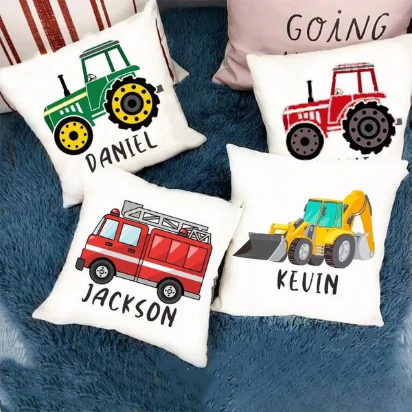 Kissen 1PC Personalisierte Kissenbezug Feuerwehrwagen Name Staubbedeckung Kinder Schlafzimmer Dekoration Geschenk Kinder Kinder