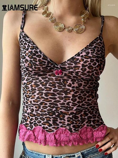 Frauen Tanks Iamsure Holiday Leopard gedruckt Camis Top Sexy Slim Deep V-Neck ärmellose Tanktops Frauen 2024 Sommermodie Streetwear Lady Lady