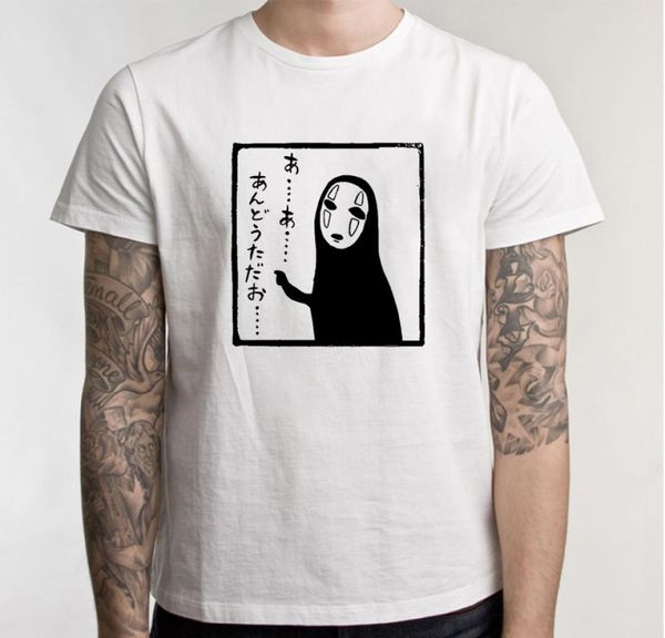 Anime japonês Spirited Away Tam Sirt Men Studio Mask no rosto Tees