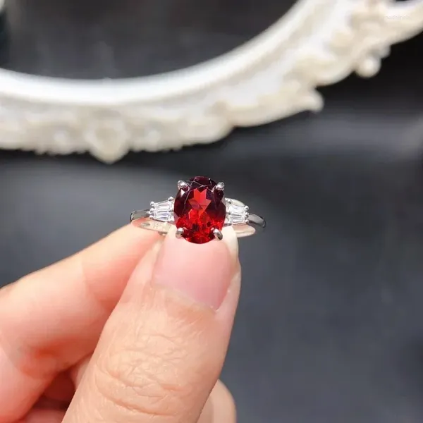 Ringos de cluster yulem anel de granada genuína genuíno pirópio natural vermelho jóias finas para jovens para menina presente real 925 prata esterlina