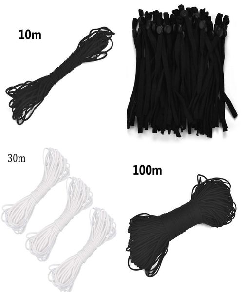 Elastische 3 mm elastische 100 Meter runde weiße Bänder schwarzes Dunne Seil für Masken Kleidung Elastizität Klebeband für DIY -Nähzubehör4163270
