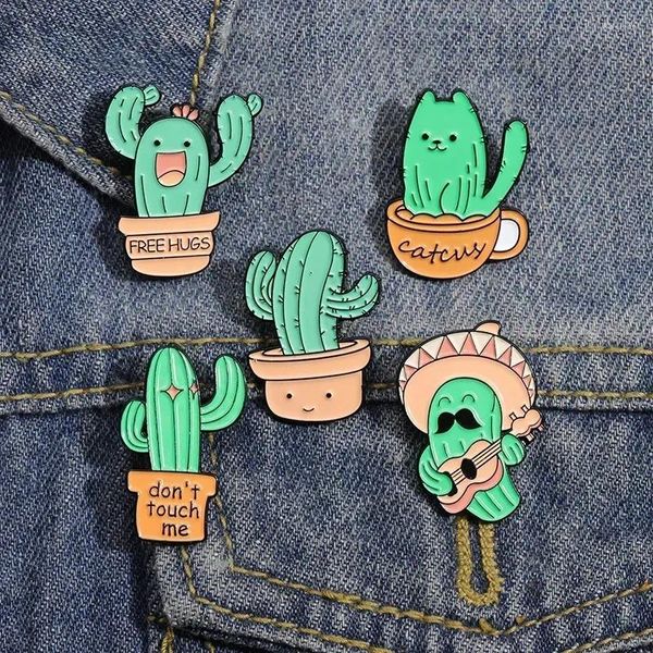 Broschen niedliche singende tanzkaktusförmige Metallabzeichen Cartoon Plant Serie Brosche Kreatives Accessoires Emaille Pins für Rucksäcke