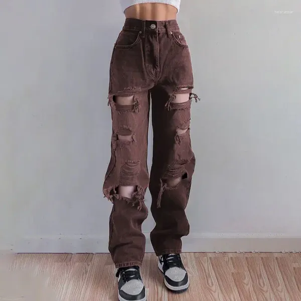 Kadınlar Kot High Bel Yırtık Kadınlar Moda Hip Hop Gevşek Kadın Pantolon Vintage Kadın Yırtılmış Denim Pantolon Sokak Giyim