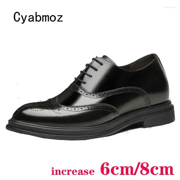 Vestido tênis cyabmoz genuine Leather moda 6cm e 8cm homens altura aumentando invisivelmente os saltos escondidos