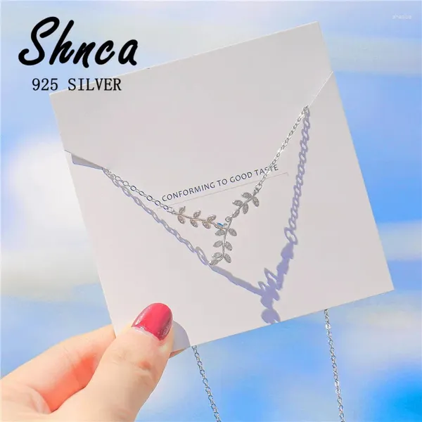 Ketten Großhandel 925 Sterling Silber Olivenblatt Blätter Zirkon Anhänger Halsketten für Frauen Boutique Schmuck Geschenk JY044