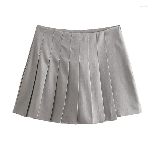 Shorts femininos yenkye mulheres cinzas plissadas saias vintage na cintura alta zíper Summer Skort