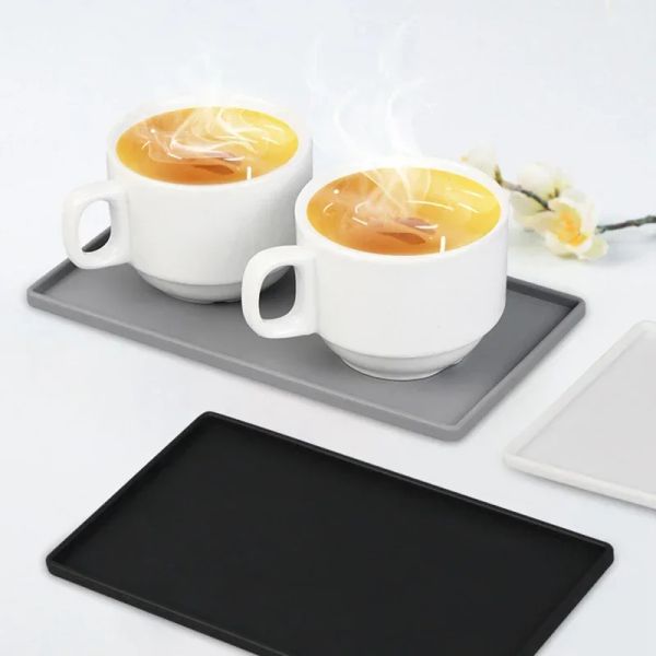 Silikon Flachtablett quadratische Anti-Rutsch-Badezimmer-Seifenschale Kaffeee Tee Besteckhalter Turnierbares Ständer Mobile Badezimmer Seifenschale