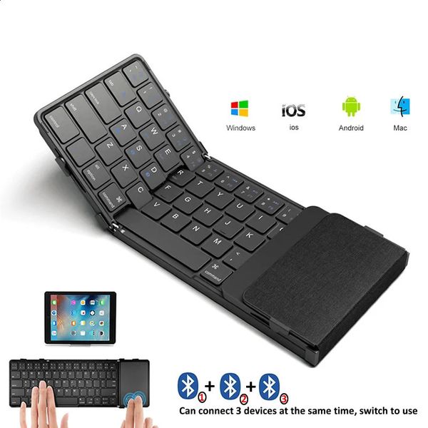 Bow Hebrewkorearussia Беспроводная складная клавиатура с перезарядкой с сенсорной панелью складываемой складной клавиатуры Bluetooth для планшета iPad 240429
