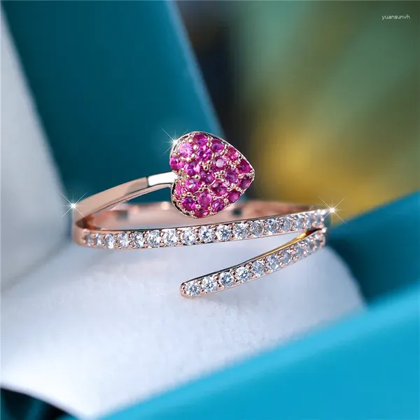 Anelli da matrimonio carino femmina femmina piccola rosa rosa zircone di pietra di pietra anello di fidanzamento alla moda in oro sposa regalo per donne