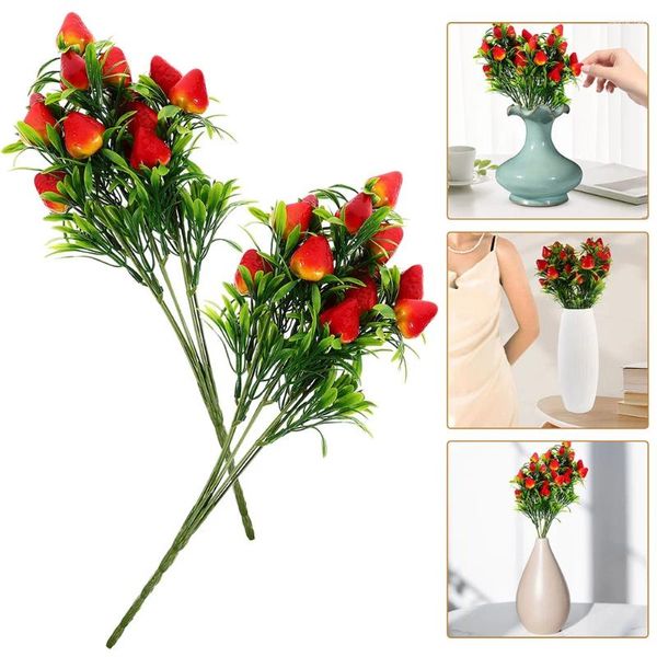 Fiori decorativi 3 pezzi Fruiti di fragole simulati rami artificiali pianta faux fico in PVC STEM bouquet decorazioni per feste in plastica