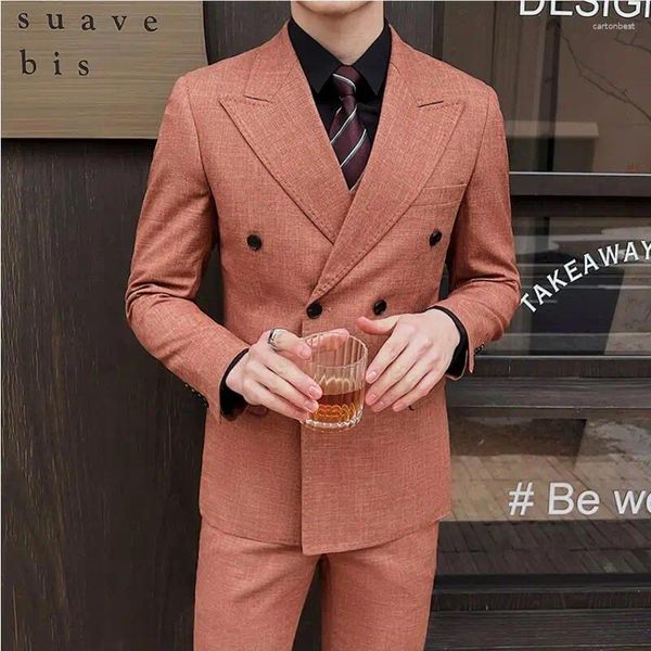 Herrenanzüge (Jackets Hosenweste) hochwertige doppelte Breasted Elegant Fashion 3 PCs 2024 Casual Wedding Social Suit Smoking Smoking