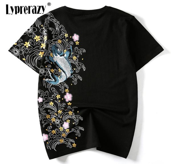 Печать Япония вышивая футболка Koi Fish White Tops Tees Summer Harajuku Men Hip Hop Tshirt Streetwear4332805