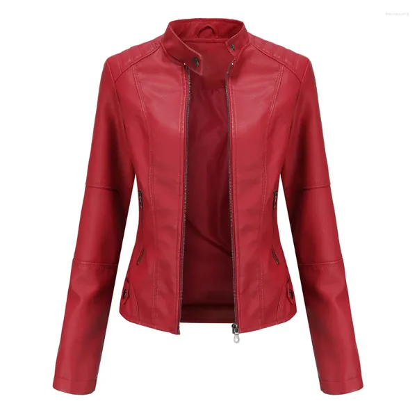 Jaquetas femininas Faux Leather Slim Jacket Chaqueta Mujer Spring Autumn Coat Coat Ladies Motorcycle Roupent Stand Collar Bicas