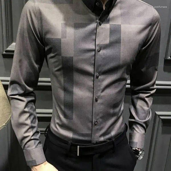 Camisas de vestido masculinas coreanas 2024 xadrez de alta qualidade de camisa casual de negócios para homens para homens