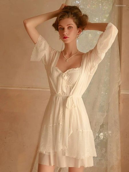 Abbigliamento da donna White Voile Roma Night Nighthown Fairy Abes e Night Dress Abito Sesto da sposa da sposa Homewear Homewear Homewear Lingerie