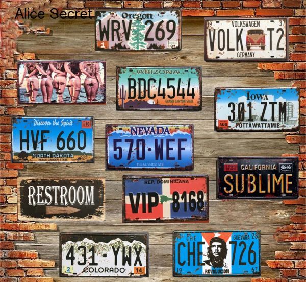 Vintage American Car Car Placas Metal Placas USA Licença Poster Bar Pub Garage Cafe Home Metal Sign Metal Plaque Sticker Restaurant Shop Shop Craft Home Decor 6x12 polegadas