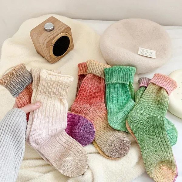 Donne calze invernali inverno spesso calda long gradiente in lana in lana cassa kawaii per anno di sonno di sonno regalo autunno 2024