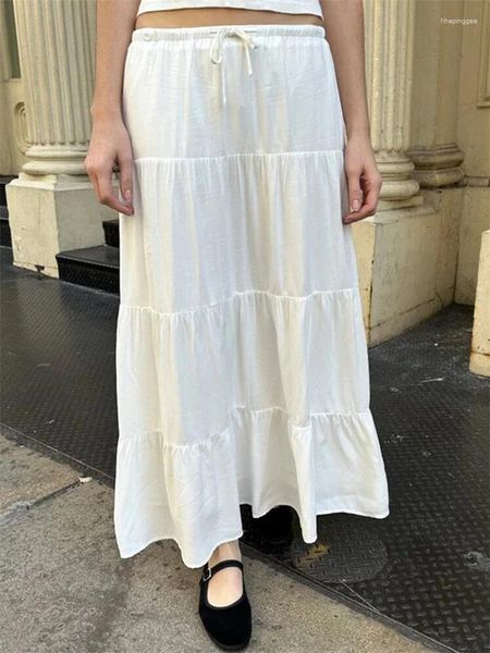 Röcke Chronstyle Retro Frauen lang elegante niedrige Taille Plissee SOLTER SOMMER LOSS Casual Club Streetwear 2024