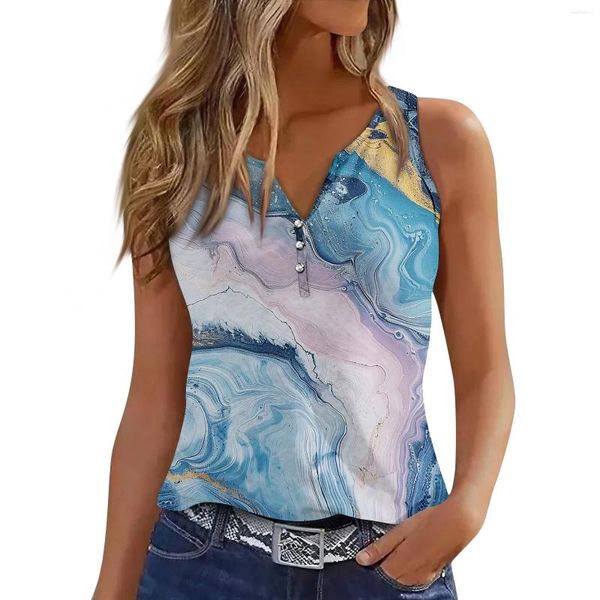 Tanques femininos tanques femininas Tampo vil de pescoço Floral Floral Flowy Summer Summer Sleesess Later Cut Tops para mulheres Mujer Roupas feminina