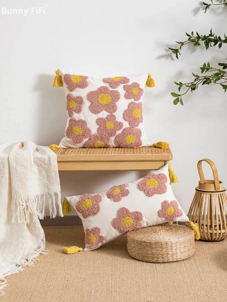 Подушка розовая цветочная наволочка с европейским и американским пастырским хлопчатобумажным круговоротом бархатной технологии, используемой для диванов