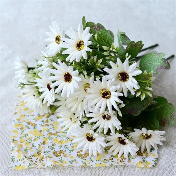 Dekorative Blumen Simulation Blume kleine Gänseblümchen frische Heimdekoration gefälschte 7 Kopfölmalerei Grüne Chrysantheme Seidentisch