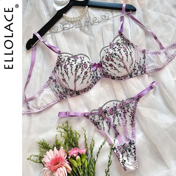 Ellelace Fairy Lingerie Bellissimo set esotico trasparente in pizzo trasparente con squisito bilizna sexy intimità floreale 240430