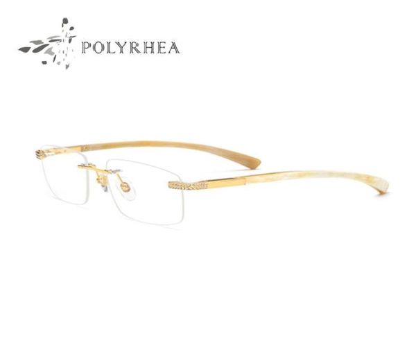 Diamante branco preto Diamante puro Buffalo Horn Frames Men Mulheres Designer de marca Rimless Spectacle Frame com caixa e casos6211781