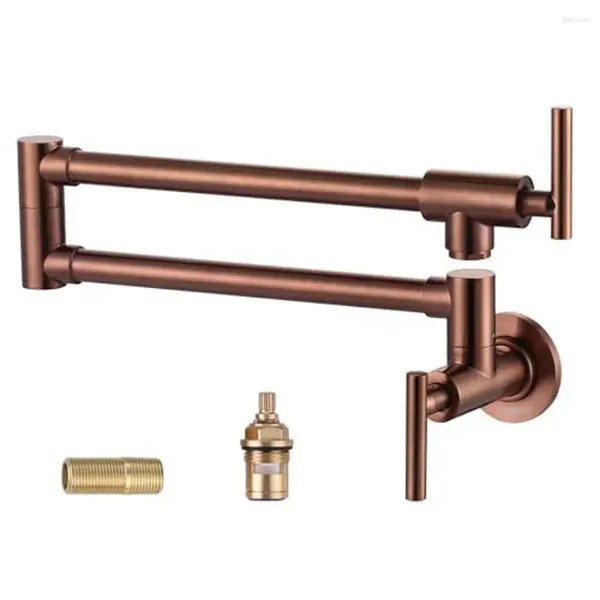 Küchenarmatur Roségold Messing Topf Füllstoffe Wasserhahn Wandmontage Handelsbehandlung Doppelgattes Schwingen Arm 360 ° Rotatable tropffreies Design