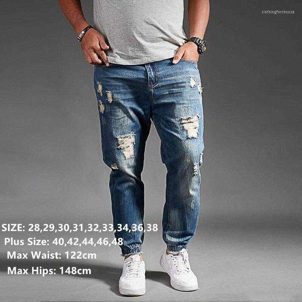 Jeans masculinos jeans rasgados para homens azul preto jeans jean homme harem hip hop mais calças 44 46 48 UOMO Fashions Jogger Pantsv6ci