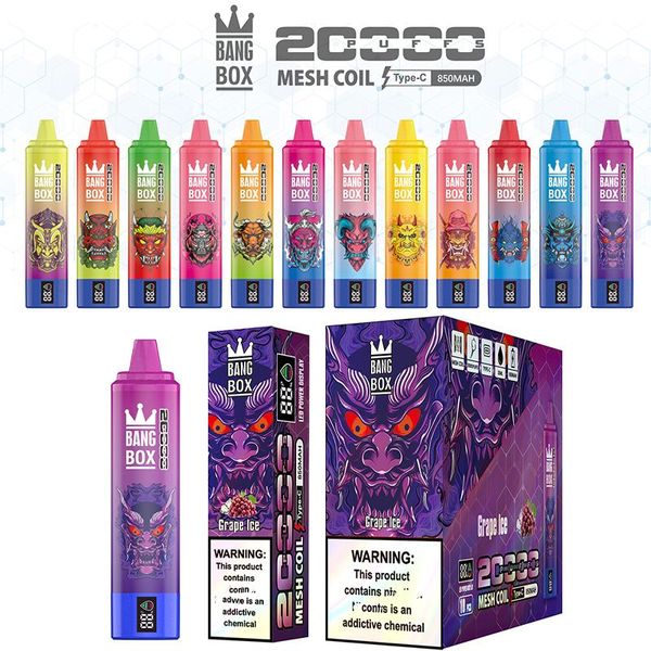 Bang Box 20000 Puff 20k Vape Vape Pape Mesh Mesh Vaper Vaper Vapes Disponível E Cigarro 650mAh Bateria recarregável 25ml Bang Vape Puff 15k Tornado