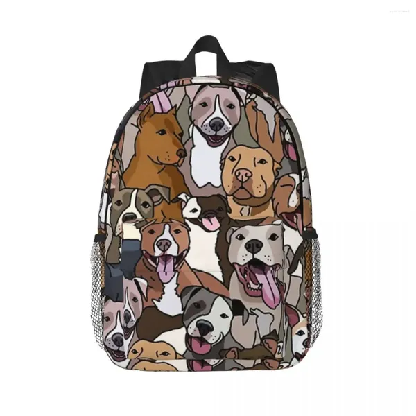 Backpack Pitbull Dog Pattern All the Mutts Backpacks Meninos meninas bookbag bolsas escolares bolsas de laptop saco de ombro de mochila grande capacidade